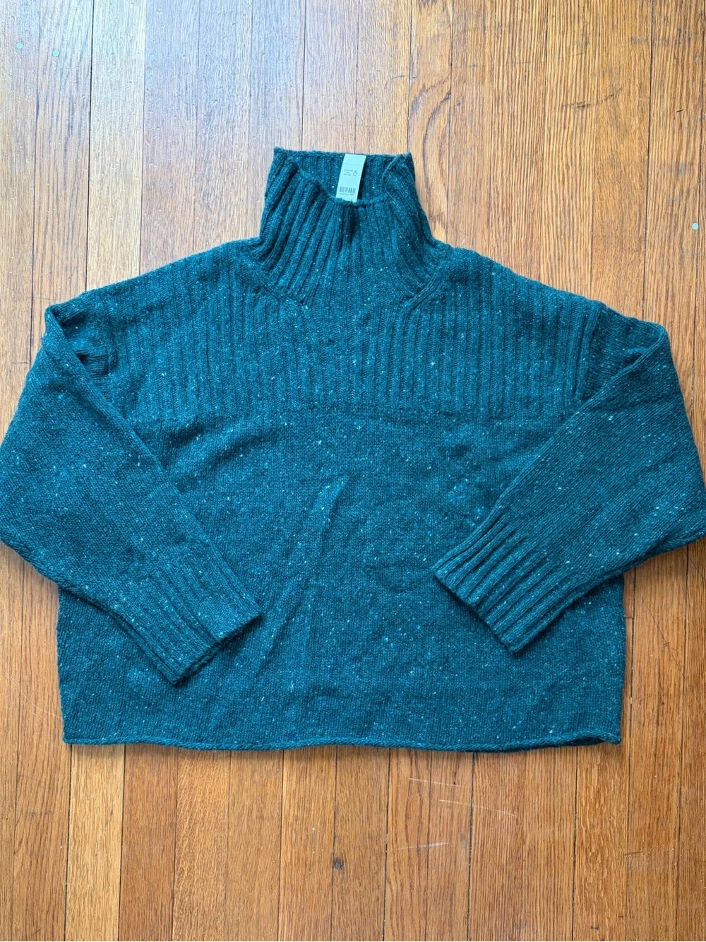 J.Crew ribbed turtleneck sweater in donegal wool blend, Forest Green, L, NWT